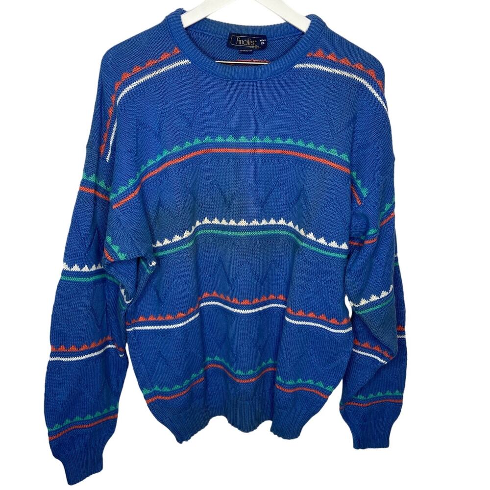 Vintage Grandpa Core Sweater Striped Zig Zag Geometric Pattern Size XL